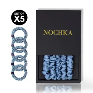 Set of 5 Mulberry Silk Scrunchies – Solid Colors | 100% Pure Silk, Handmade in USA | Gentle on Hair, No Crease, Frizz-Free | Luxury Hair Ties for All Hair Types Nochka