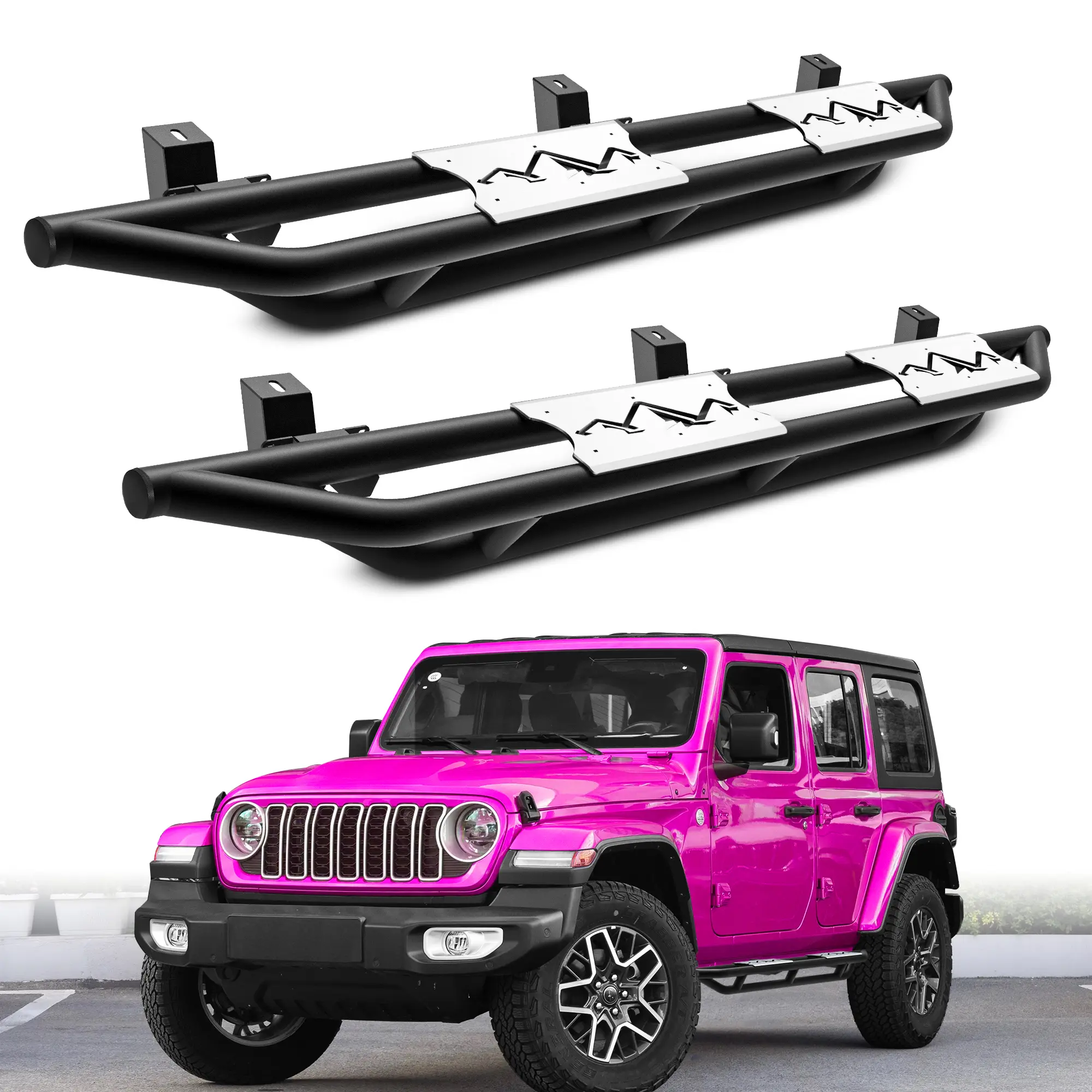 MONOKING Drop-Down Side Steps for 2018-2026 Wrangler JL 4-Door, Steel Running Boards with 2-Step Design, Non-Slip Treads