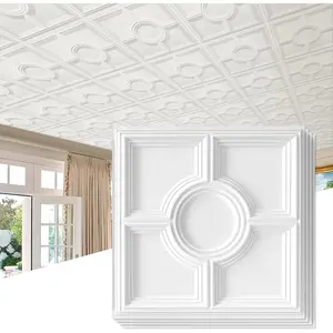 Drop Ceiling Tiles 24 x 24in, ,  PVC Ceiling Panels to  Breakage, Pack of 12 Tiles Cover 48 Sq. Ft, White