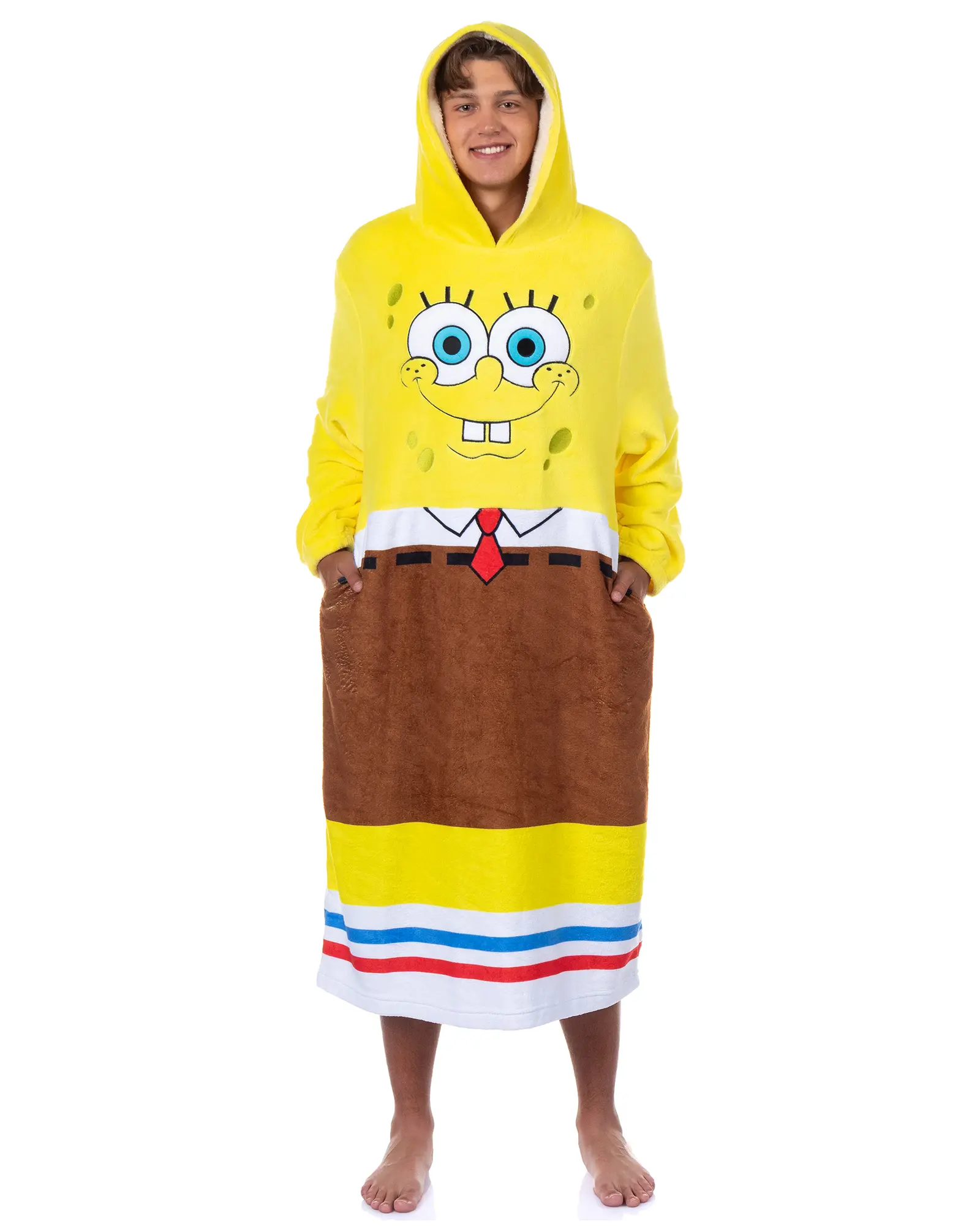 SpongeBob SquarePants Costume Adult Fleece Oversized Blanket Hoodie Sleeper Pullover Pajama Loungewear