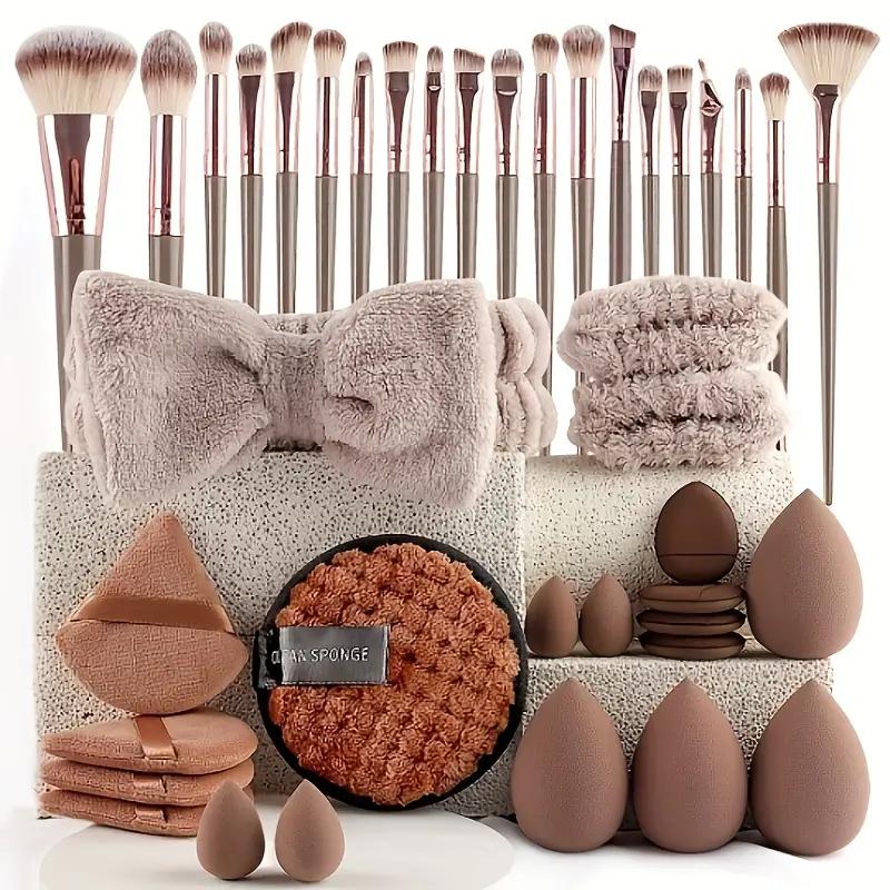 All-in-One Holiday Makeup Starter Kit 58/40 or 20Pcs Classic Makeup Set, Makeup Brush & Sponge & Headband & Brush Cleaning Bowl & Puff& & Wristband, Cosmetic flawless complexion Portable Multicolor Makeup Kit Complete Girls Makeup Kit