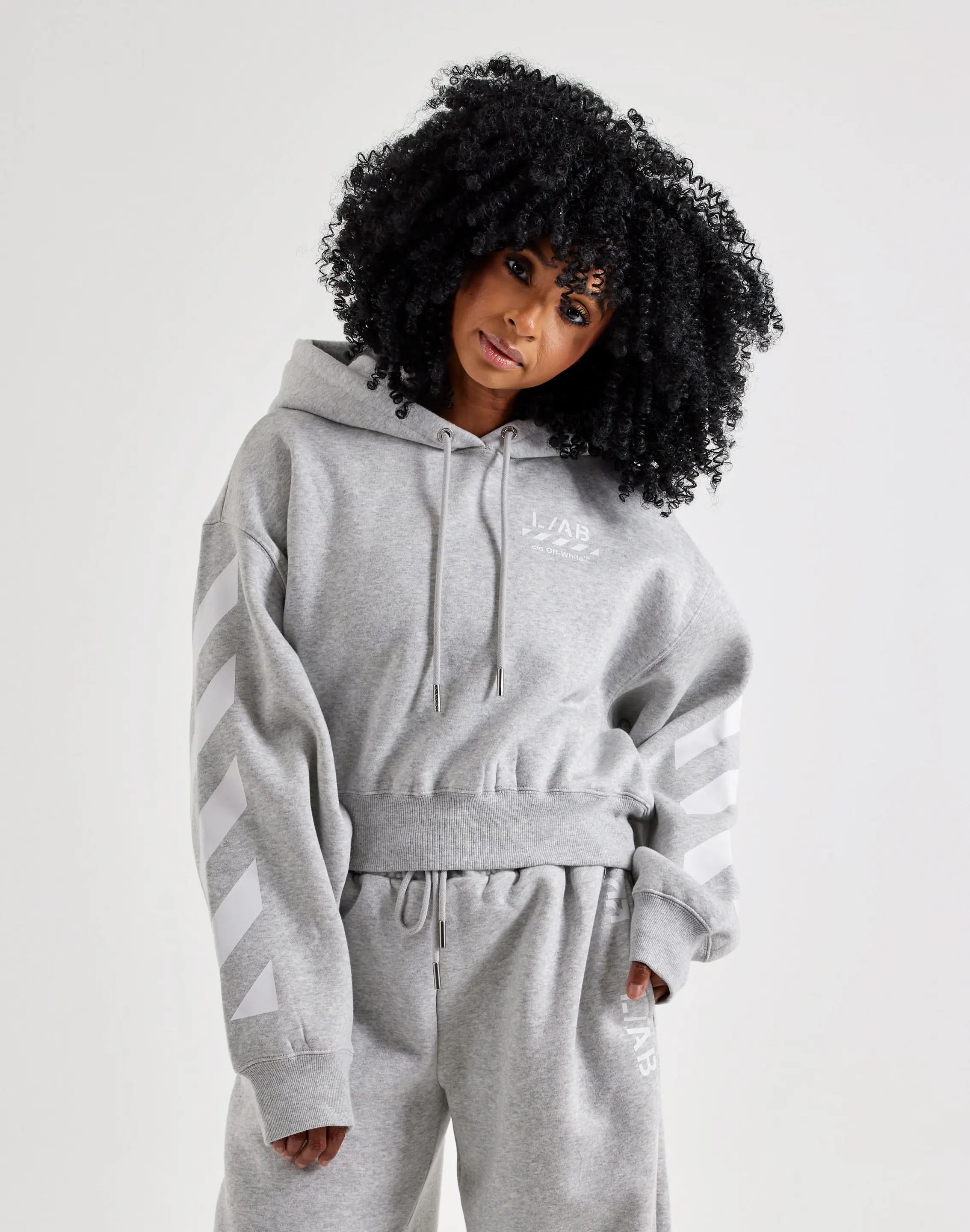 Womens Off-White L/AB Cropped Fleece Hoodie