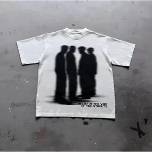 Unisex Grunge Y2K Emo Scene Shadow Graphic Cotton T-Shirt Featuring Street Atmosphere and Shadow Characters