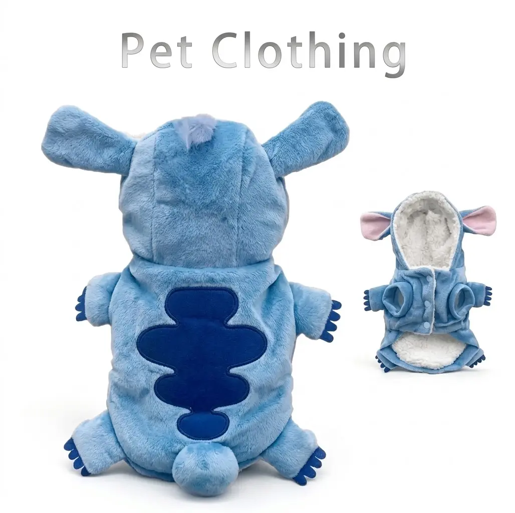 Pet Clothing - Blue Plush Costume with Ears and Paws for Small Pets
