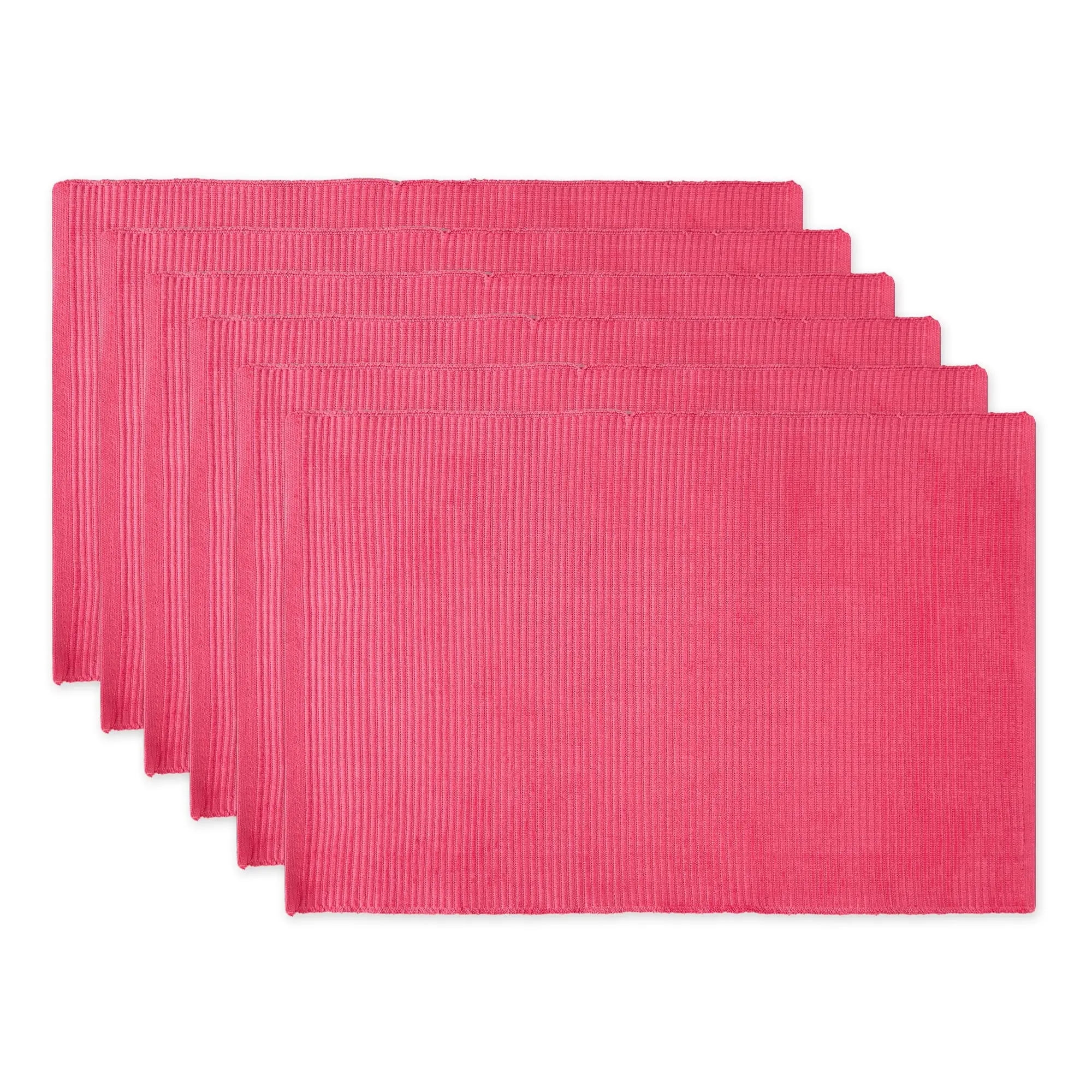 Design Imports Rectangular Flamingo Ribbed Placemat Set - 6 Pieces, Everyday Use, Machine Washable Kitchen Tableware, Six Pieces