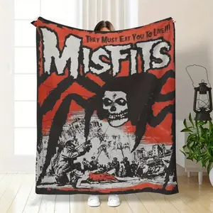 Misfits band horror theme print flannel blanket, universal for all seasons, suitable for bed, sofa, travel, Halloween decoration
