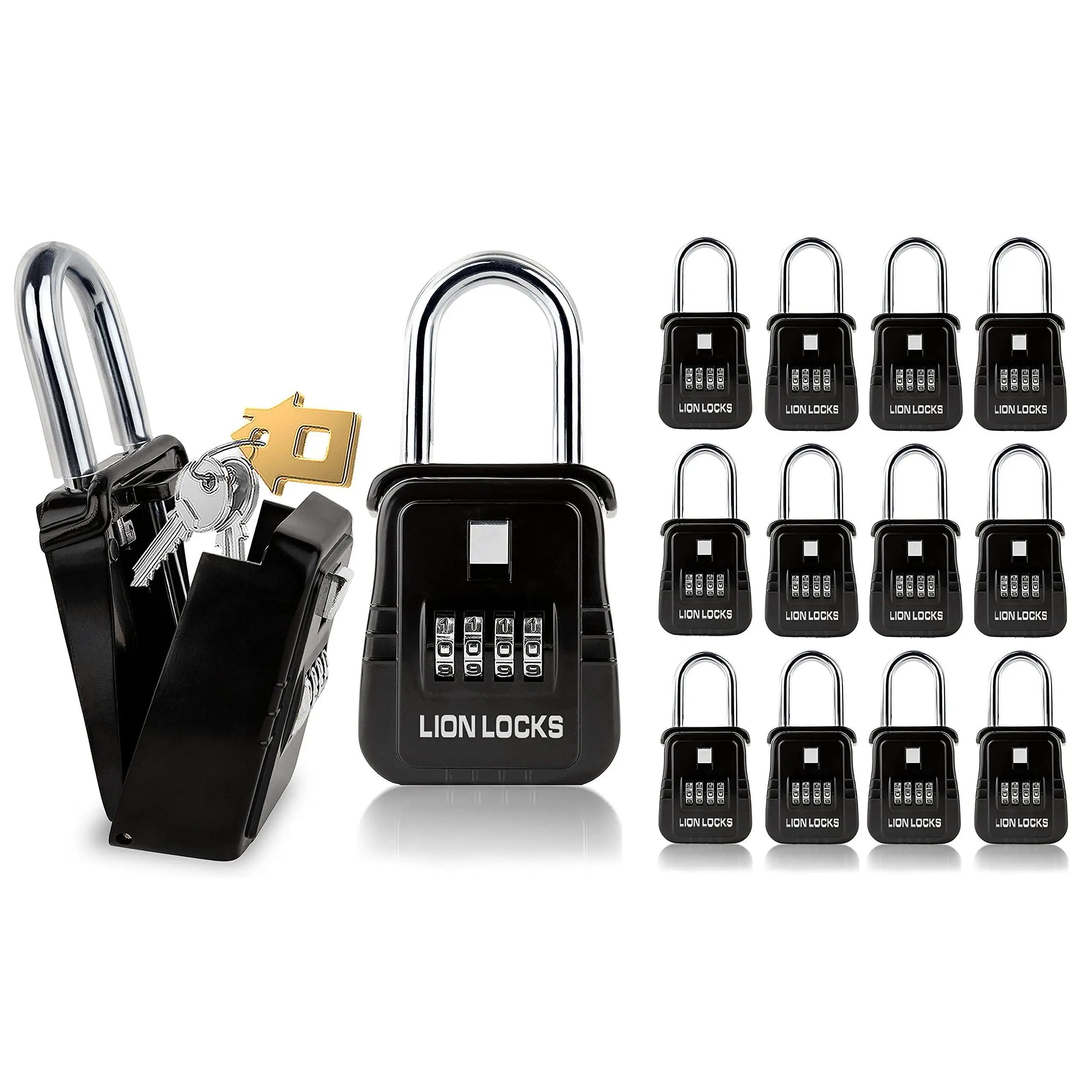 Lion Locks 1500 Key Lock Box with Code - Lockbox for Keys Outdoor, Realtor Lock Box for Short-Term Rentals, Holds 5 Keys (12 Pack)