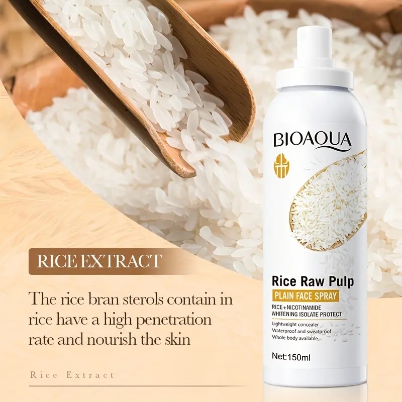 (bioaqua) 150ML Rice Milk Whitening Spray, Instant Brightening Concealer, Full Body Waterproof Sweat-Proof, Natural Look Makeup Spray