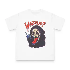Wazzup? Scream Mask Illustration T-Shirt | Retro Horror Phone Graphic