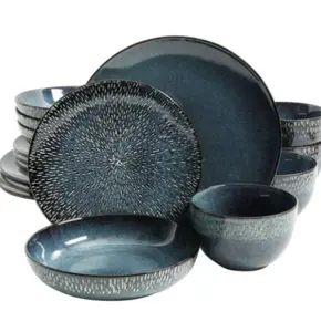 Matisse Double Bowl Dinnerware Set, Cobalt - 16 Piece