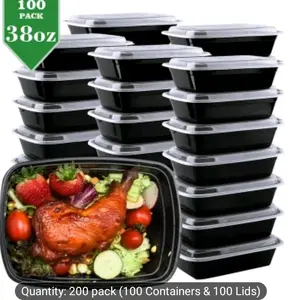 Apsic 50pcs/ 100pcs Black 38oz Rectangular Stackable Meal Prep Containers, Leakproof Food Storage Container Set Disposale Bento Box Ideal for Takeout and Meal Prep Dishwasher & Freezer & Microwave Safe