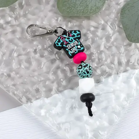 Medical Theme Beaded Keychain, Leopard Print Beads, Nurse Gift, Doctor Gift, Bag Accessory, Key Accessories, Keychain For Purse, Easy Storage, Perfect for Medical Professionals, Stylish Keychain