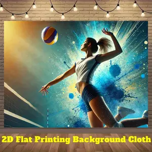 2D Flat, 1pc Volleyball Player Banner - Spike Action Design with Court Background, Dynamic Volleyball Decor for Sports Parties, Photo Backdrops, Live Streams - Durable Polyester Fabric Indoor/Outdoor Decoration, Event Backdrop, Energetic Theme, Vibrant