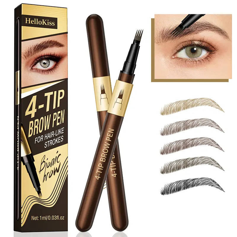 4-Tip Micro-Fork Eyebrow Pen - Makeup Cosmetic Eyebrow Makeup Product, Waterproof Fine Point Long Wear Smudge-Proof Pencil for Filling Sparse Brows & Creating Natural Hair-Like Strokes