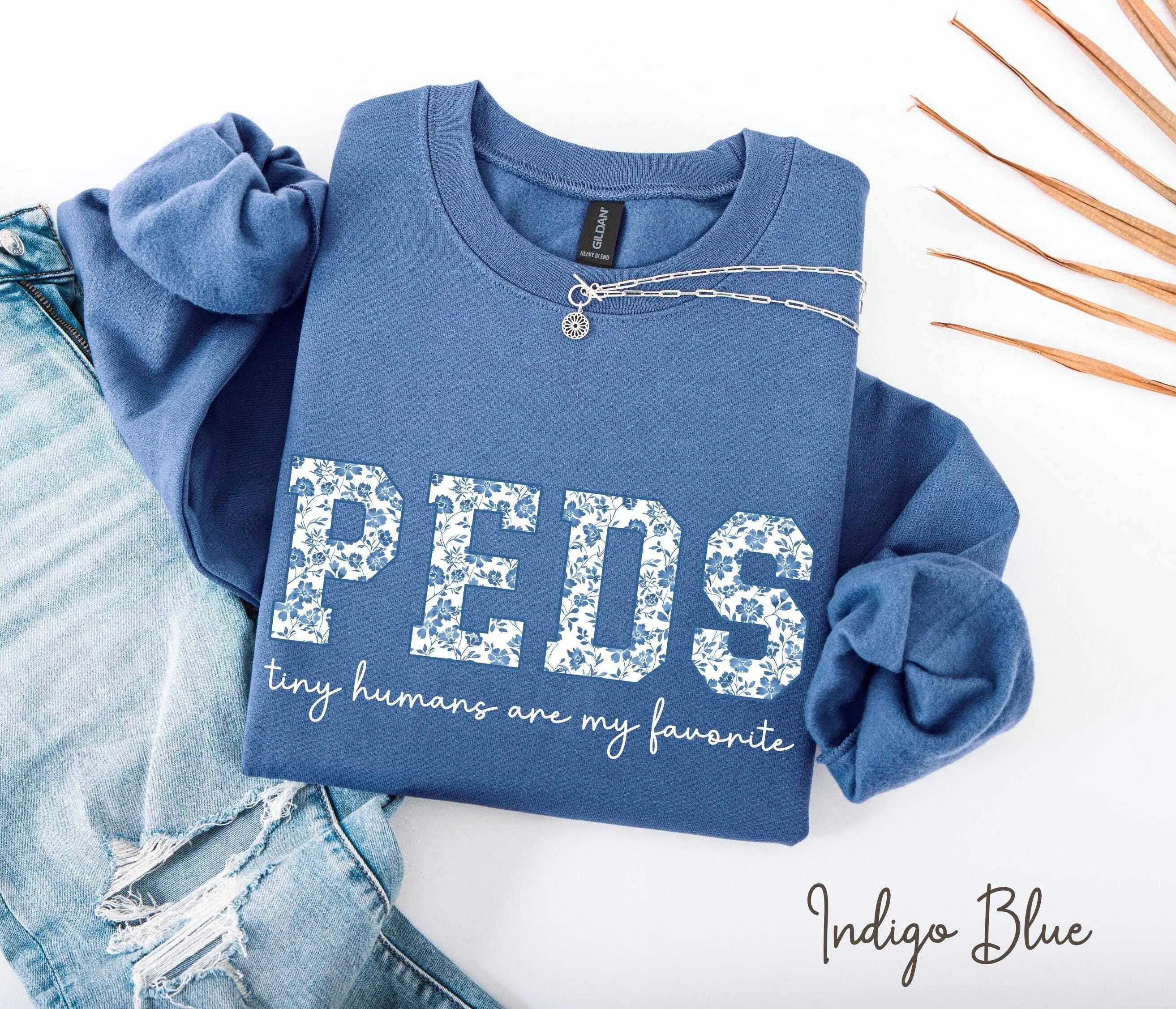 PEDS Short-Sleeve T-SHIRT / Sweatshirt, Toile PEDS Nurse T-Shirt , Floral Pediatric Nurse Shirt, Blue Toile Nurse T-Shirt, Chinoiserie Nure tshirt Cotton Crewneck Fabric Fit