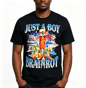 【Viral TikTok Shirt】Just A Boy Brainrot Italian Meme Bootleg Style T-Shirt Viral TikTok Meme Tee Gen Z Streetwear Funny Graphic Shirt Internet Meme Fashion AI Trend Boosted Algorithm Favorite Unisex Cotton Tee Meme Lovers Streetwear Fans Casual Top tiktok