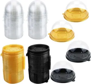 100Pcs Clear Plastic Mini Cupcake Boxes, 2.76 x 1.78 Inch Cupcake Boxes for Muffins, Pastries, Desserts, Mooncakes (50 Gold + 50 Black) Baking Supplies Kit Baking Tools