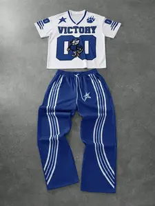 Men's Rugby Style Casual Aesthetic Loose-Fitting Cartoon Pattern, Star and Stripe Patchwork Long Pants, Summer Commute/travel