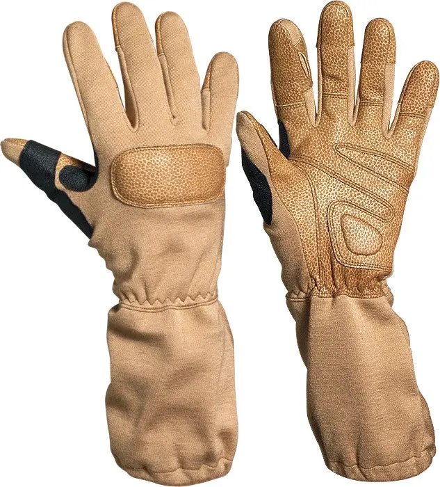 Khaki Fire and Cut Resistant Tactical Gloves for Special Forces, Off Duty & Camping Use, with Elasticized Wrist & Ergonomic Design