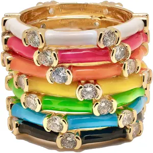 Enamel Stackable Ring with Multi-Colored Enamel Pieces and Gold Accents