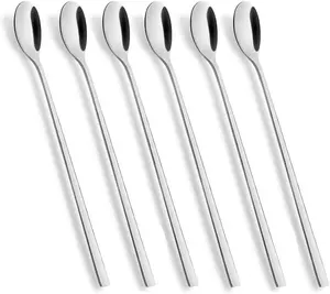 Long Handle Spoon, Coffee Stirrers, 9-inch Ice Tea Spoon,Premium 18/10 Stainless Steel Iced Teaspoon for Mothers Milks Tea Mixing Cocktail Stirring Coffee Milkshake Cold Drink, Set of 6