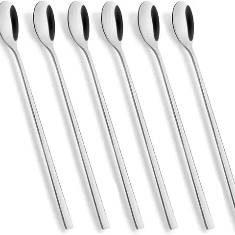 9 Inch (220 mm) Premium 18/10 Stainless Steel Long Handle Spoons with Smooth Edge, Christmas Thanksgiving Bar Kitchen Utensils for Milk Tea Cocktail Coffee Stirring, Set of 6
