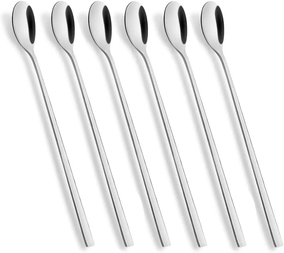 Long Handle Spoon, Coffee Stirrers, 9-inch Ice Tea Spoon,Premium 18/10 Stainless Steel Iced Teaspoon for Mothers Milks Tea Mixing Cocktail Stirring Coffee Milkshake Cold Drink, Set of 6