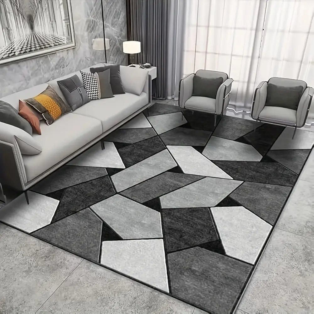 5x7ft Modern Stayput Area Rug, Soft Low-Fuzz Carpet with Non-Slip Backing, Washable Grey-White Rug for Bedroom, Living Room, Stayput Area Rugs