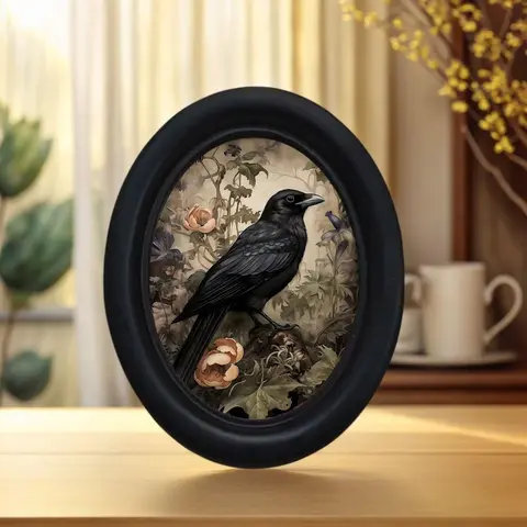 3D Vintage Crow Wall Art Room Wall Decor Unique Decorative Artwork in Floral Design, Flowers Wooden Decor Wall Hanging 5.25x4.16 Inches, Handmade for Halloween Christmas Thanksgiving