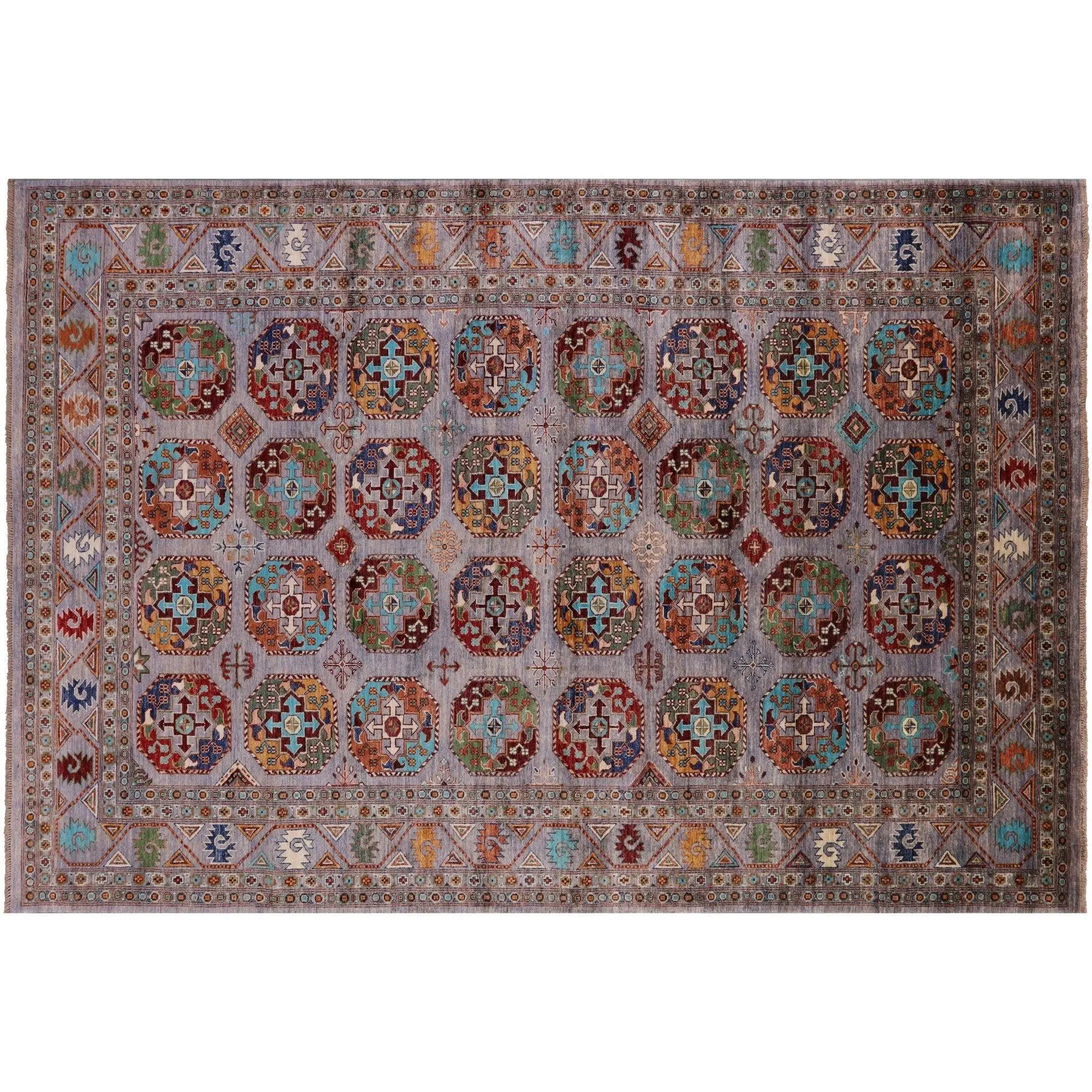 Grey 6' 8" X 9' 9" Bokhara Handmade Wool Rug - Q12194