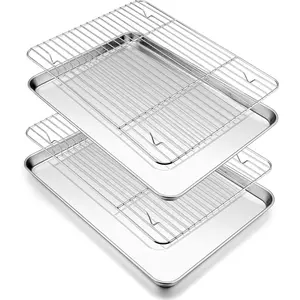 12.5 Inch Toaster Oven Pans with Racks, 4 count Stainless Steel Oven Tray Baking Pan Sheet and Cooling Rack for Oven Cooking Roasting, Non  & Dishwasher Safe