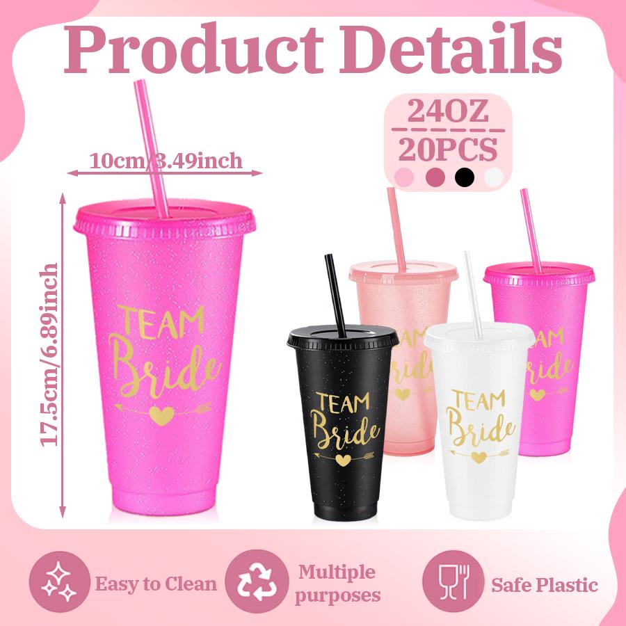 HILAKE 20pcs 24oz water bottle, available in a variety of colors, with lid, straw, cup brush and straw brush, perfect for iced coffee, water and juice, great gift for weddings, parties and birthdays, Mother's Day, Valentine's Day and St. Patrick's Day