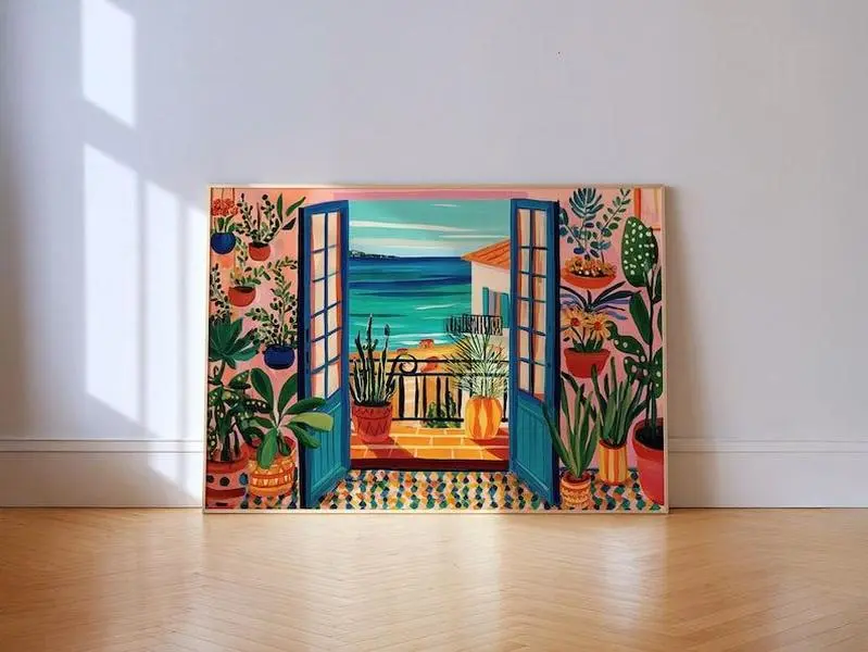 Matisse Coastal Art Print – Mediterranean Window View, Boho Decor poster