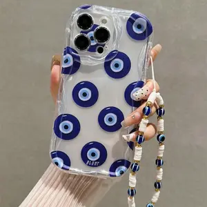 Evil Eye Pattern Phone Case with Lanyard, Decorative Phone Protector Cover, Phone Accessories Compatible with iPhone 15 14 13 12