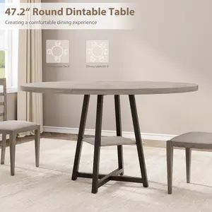 Rustic Brown Dining Table Set – 70.8" Oval or 47" Round Table for 4-8, Sturdy Wooden Top, Thick Sturdy Base, Industrial Farmhouse Dining Room Furniture (Table Only)