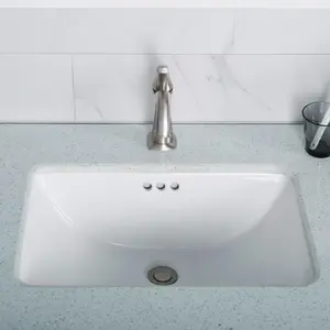 212 MAIN 21 in. Elavo Rectangular Undermount Porcelain Ceramic Bathroom Sink with Overflow, Easy Clean High-Gloss White - Pack of 2