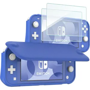 Flip Cover for Nintendo Switch Lite with 2 Pack Tempered Glass Screen Protectors, Slim Protective Case with Magnetically Detachable Front Cover for Nintendo Switch Lite 2019 -Blue