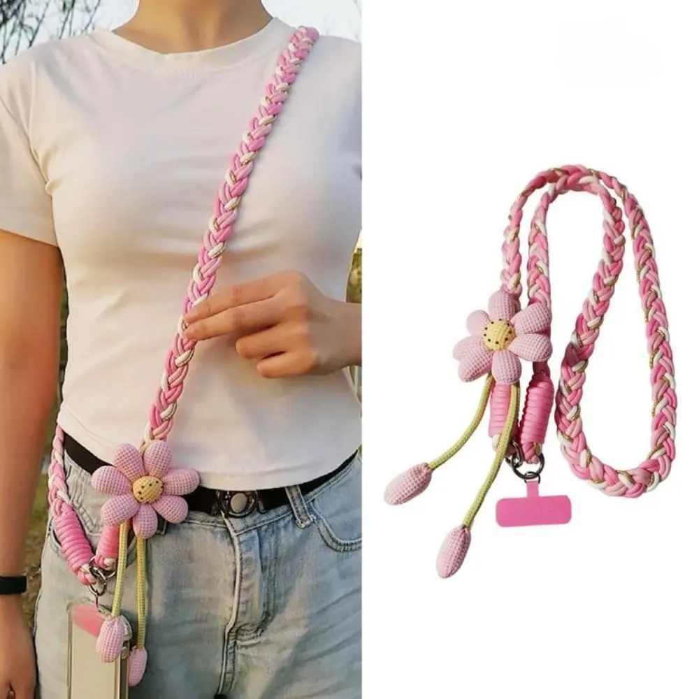 Phone Lanyard Crossbody Strap, Cute Colorful Floral Print Phone Decoration with Stainless Steel Clip, Hands-Free Travel Accessory for iPhone & Android