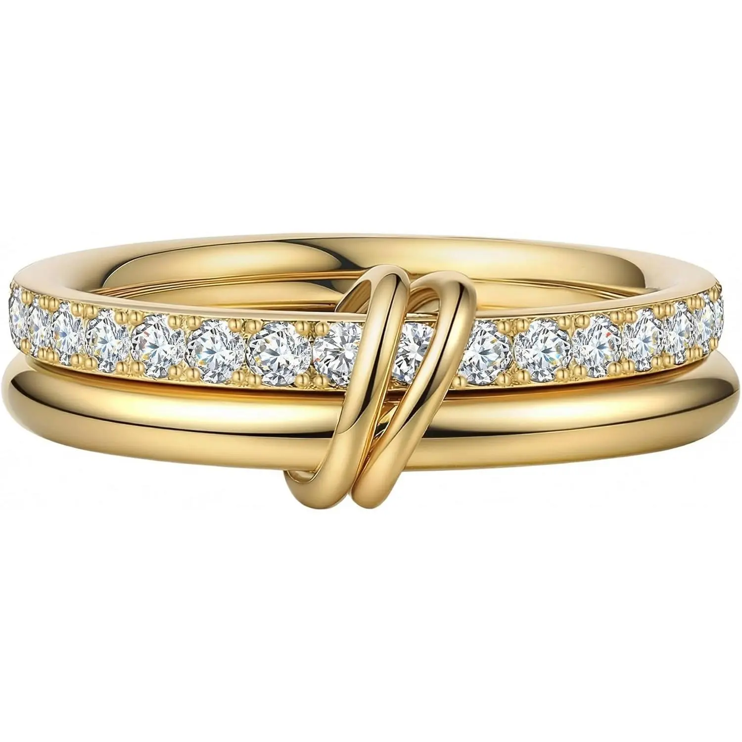 Mothers Day Gifts for Mom 18K Gold-plated Stackable Rings for Women Interlocking Ring Gold-Silver Mixed Statement Rings Dainty Fashion Connected Band Thumb Ring Jewelry Gift for Women