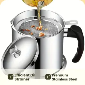 Stainless Steel Oil Pot with Tray and Lid, Kitchen Oil Dispenser and Bacon Grease Container, Cooking Oil Container, Olive Oil Dispenser, Kitchen Gadget, Oil Drip Drainer, Filter
