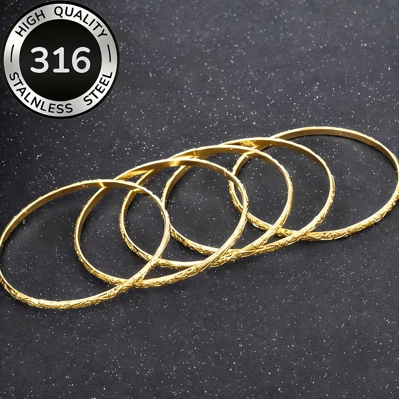 316 Stainless Steel 5Pcs Geometric Bangle Bracelets, Minimalist Daily Wear Jewelry, Hypoallergenic Fashion Accessories for Women Girls Stainless Steel Bangles Fashionable Bracelet Style