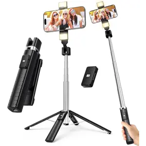 Selfie Stick Tripod for  & Android, Phone Tripod Stand with  Remote, 41" Extendable, 2 Rechargeable LED Fill Lights, Stainless Steel, 3 Light Modes and 9 Brightness Levels