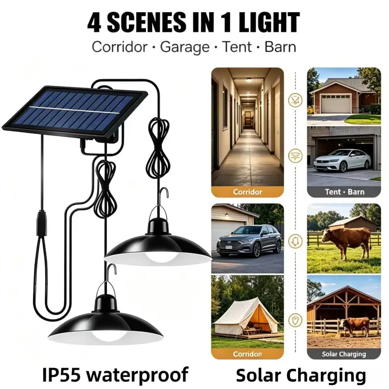 New Cool White Solar LED Pendant Light – Indoor/Outdoor, Self-Charging via Solar, Perfect for Barns, Garages, Yards, Patios, Chicken Coops & More, Solar Deck Lights, Outdoor Decorative Lamp