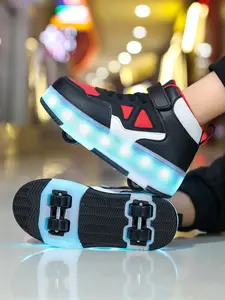Four-Wheel Roller Skates, PU Leather Adjustable LED Lights, USB Rechargeable, Detachable Wheels, Fashion Skate Shoes