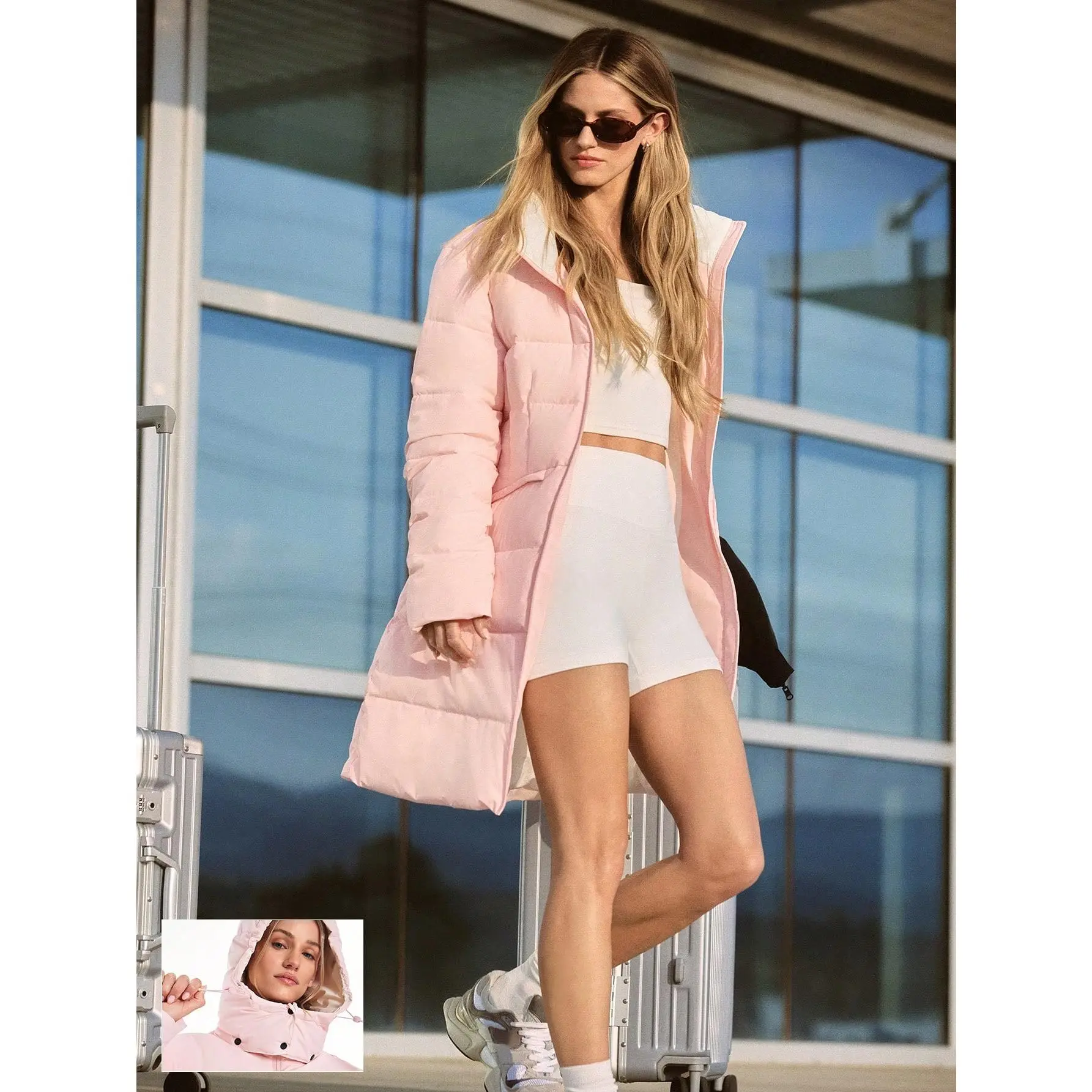 GLOWMODE Chic In Warmth Blizzard Flex Matte Soft Cozy Insulating Zipper Snap Button Closure Pockets Detachable Hood Hip-To-Mid-Knee Length Puffer Jacket Autumn Winter Outdoors Daily Casual Wear