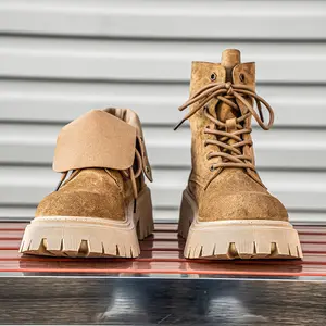 UYCEKK Men's shoes light luxury all-season reversed-fleece outdoor motorcycle boots, workwear  lace-up ankle boots, gear anti-slip soles, lightweight and comfortable linings, suitable for daily outings,  style, casual and versatile