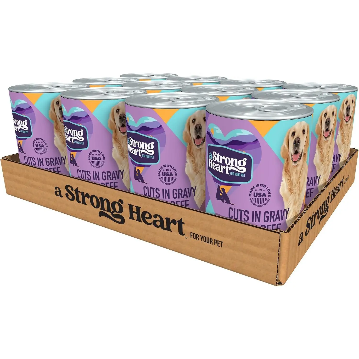 A Strong Heart Cuts in Gravy, Real Beef, 13.2oz Cans, Pack of 12 | Complete & balanced all life stages, real beef, Made in USA, easy-open pull-tab cans