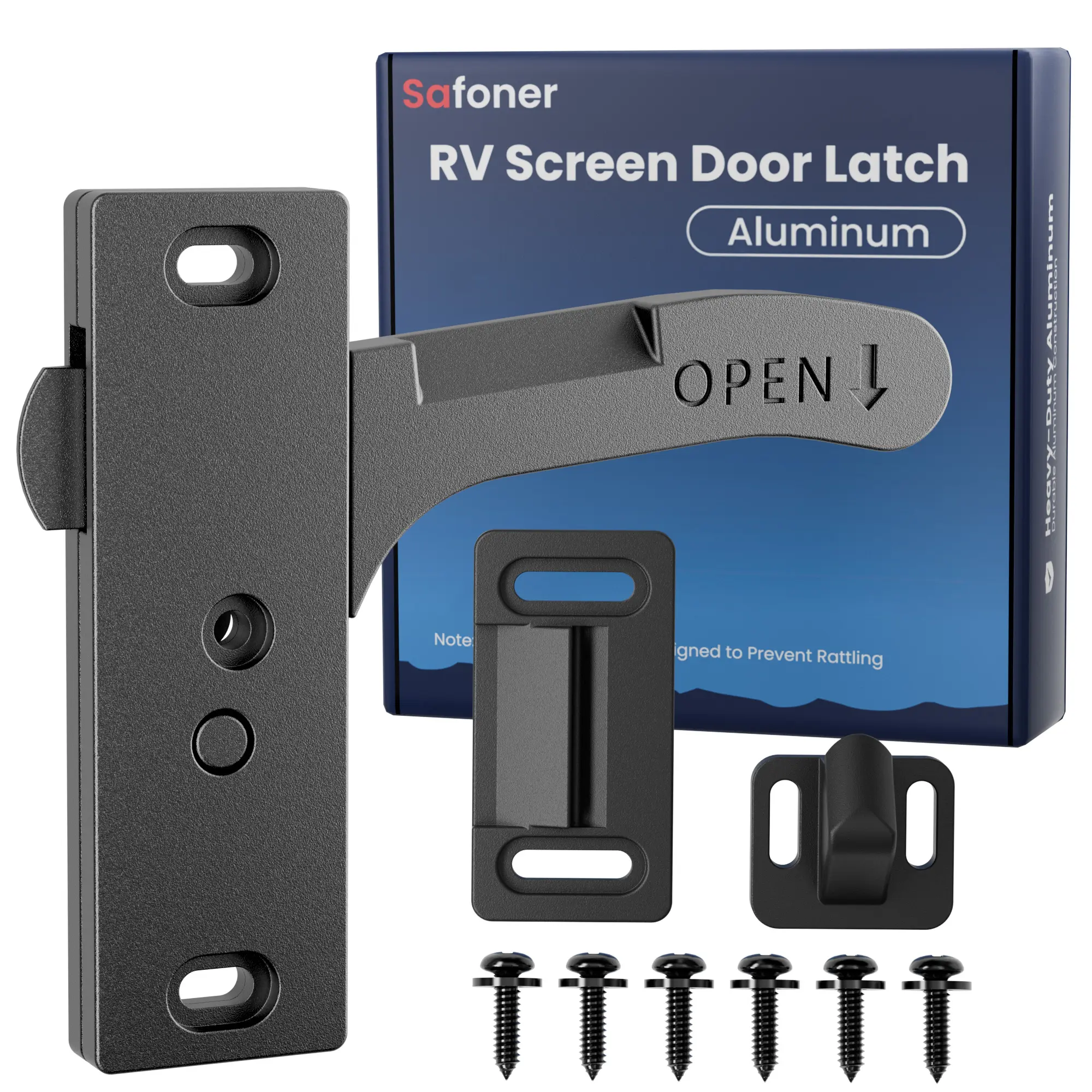 Safoner Aluminum RV Screen Door Latch Right Handle Replacement Accessories Aluminum Right Handle, Replaces Fragile Plastic Latch, Complete Durable Latch Kit, Travel Trailer Interior Parts& Accessories