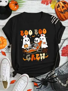 100% Cotton Halloween Nurse Boo Boo Crew Ghost Doctor Paramedic Nursing T-Shirt Print Round Neck Short Sleeve Streetwear Fashion Breathable Homme Soft Unisex Designer Clothes For Women Casual Clothes