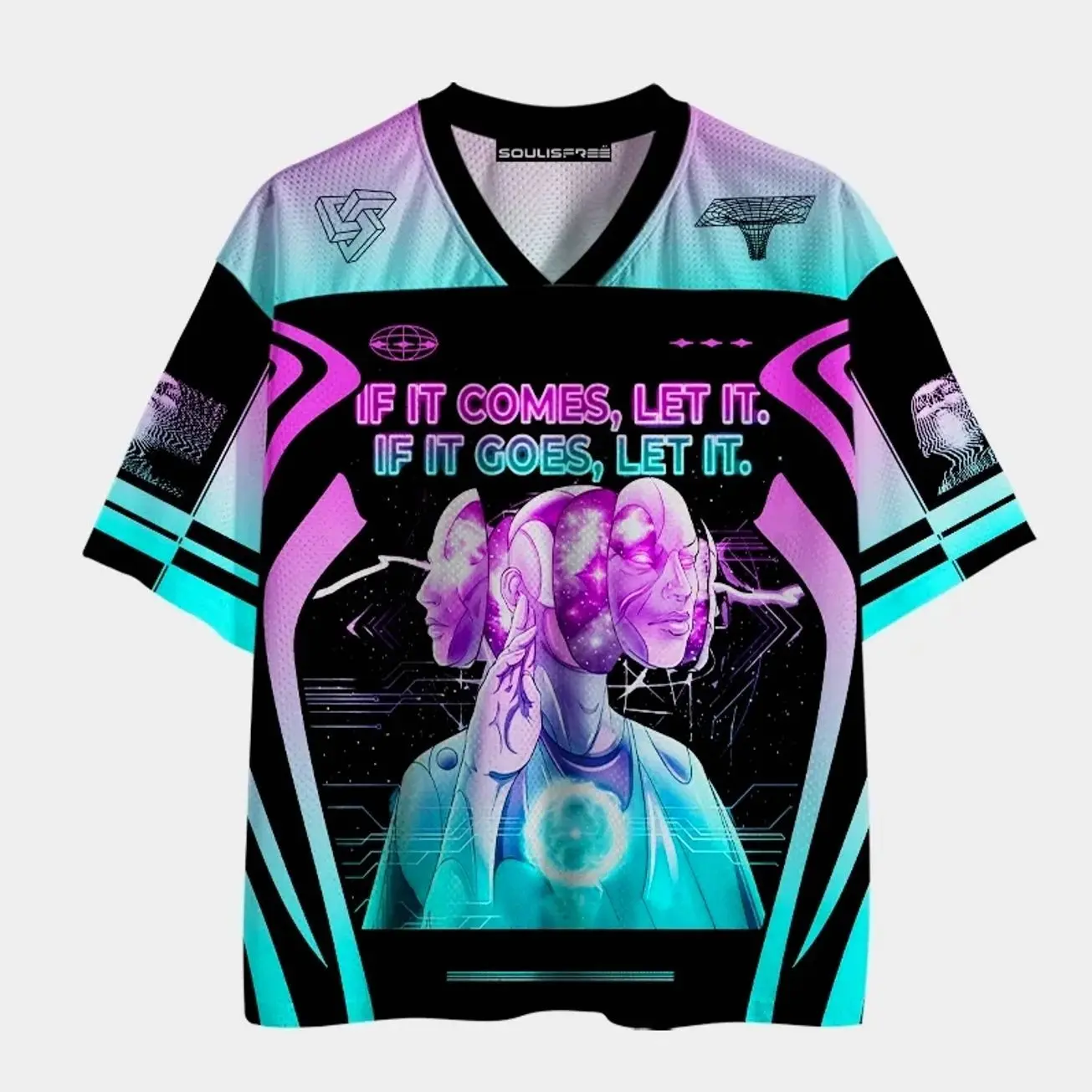 Go With The Flow Mesh Jersey, Relaxed Graphic Sports Shirt, Y2K Streetwear Mesh Top, Inspirational Wave Inspired Design, Breathable Oversized Unisex Jersey, Trendy Casual Summer Shirt for Men & Women S08